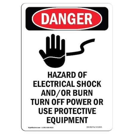 Signmission OSHA Danger Sign, 24" Height, Aluminum, Hazard Of Electrical, Portrait, 1824-V-1303 OS-DS-A-1824-V-1303